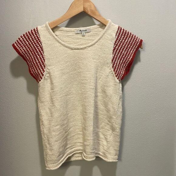 Madewell woman’s cream and red short sleeve sweater - Picture 1 of 13